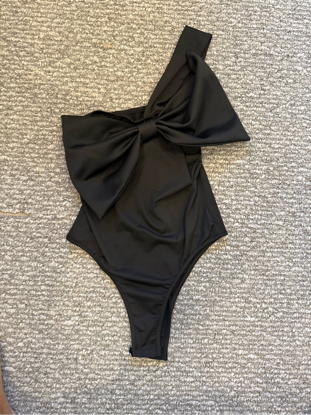 Womens Black One-Piece Bodysuit with Large Bow Accent
